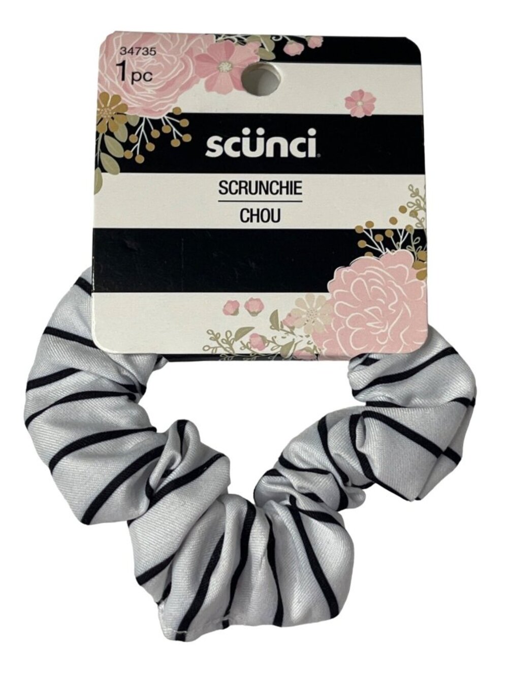 Scunci Black White Striped Scrunchie Ponytail Hair Tie New
